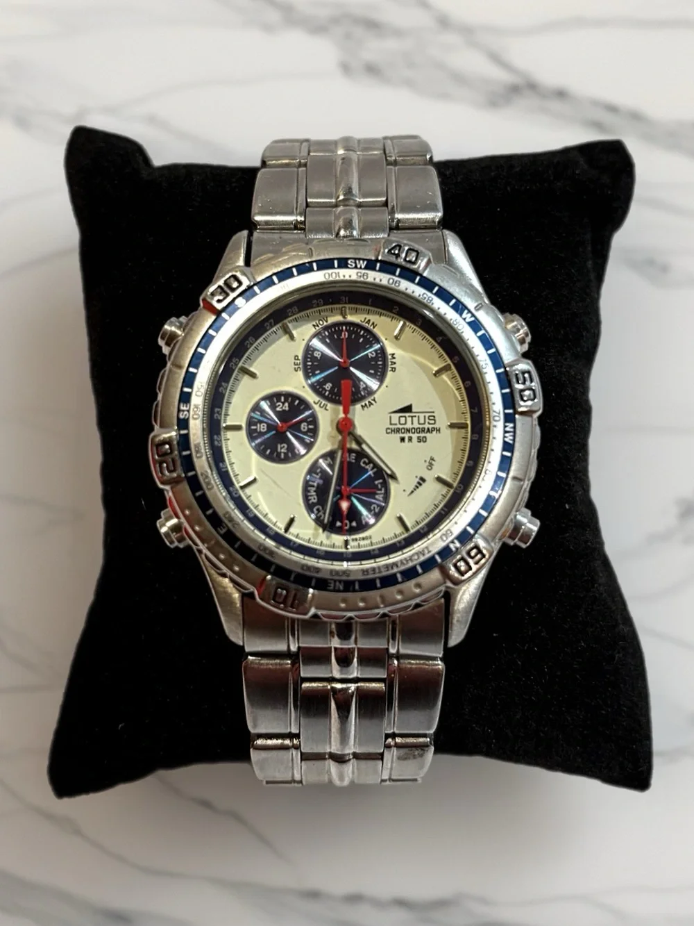Lotus Chronograph Stainless Steel Watch with Ivory Dial